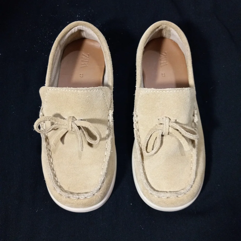 🔥Kids Zara Toddlers Beige Suede Loafers Moccasins Boys Size 27. 10.5 Toddlers - Picture 4 of 9
